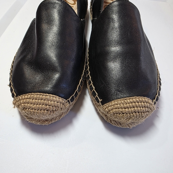 Sam Edelman Black Leather Espadrille Flats Size 8M Woven Jute Casual Summer Shoe - Picture 2 of 7